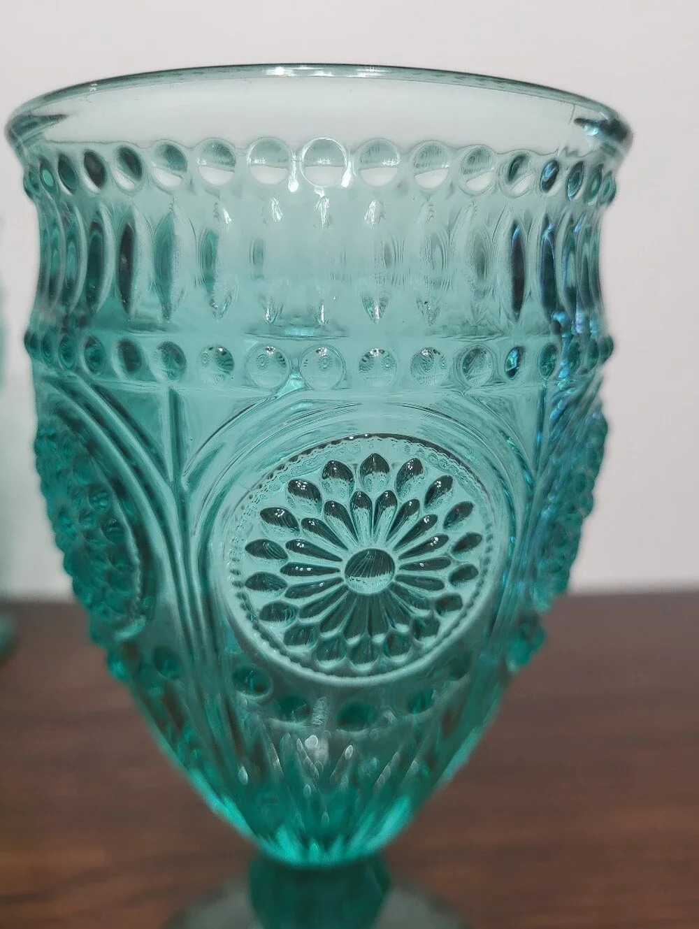 The Pioneer Woman Adeline 12-Ounce Footed Glass Goblet in Turquoise, Set of 3